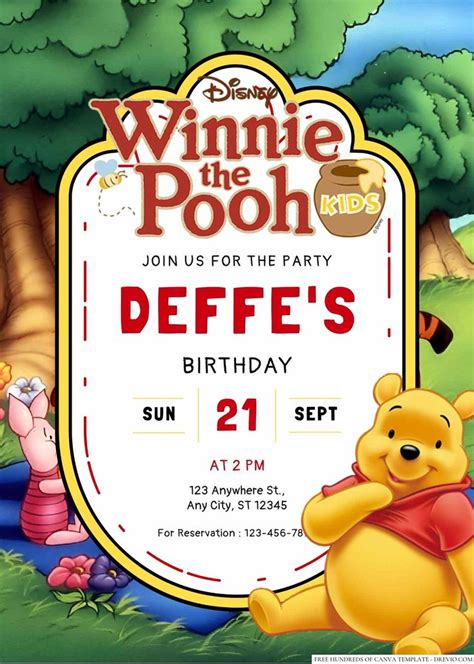 20 Winnie The Pooh Canva Birthday Invitation Templates Winnie The