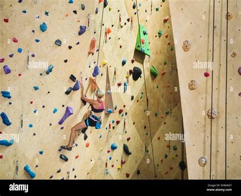 Woman Climbing Indoor Rock Wall Hi Res Stock Photography And Images Alamy