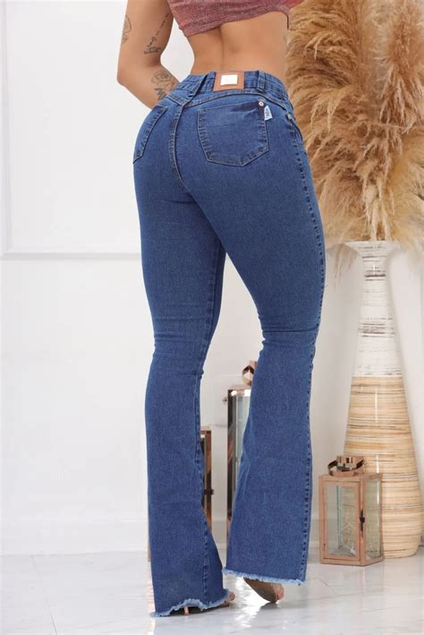 Max Premium Jeans Cal A Flare Jeans Feminina Barra Desfiada Lycra