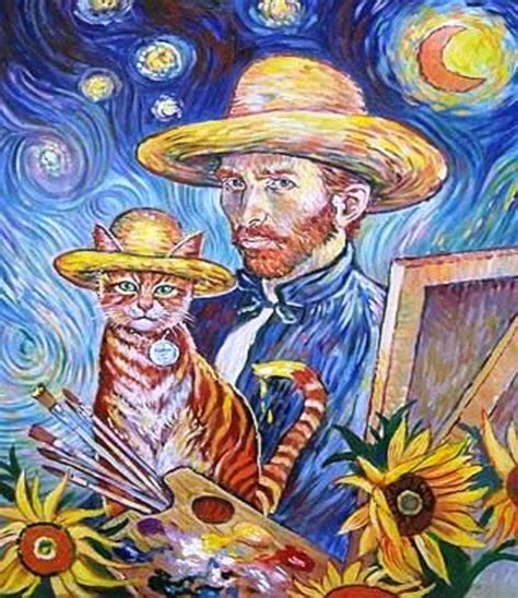 Vincent Van Gogh And Coco The Cat Art Print Reproduction Great Gift