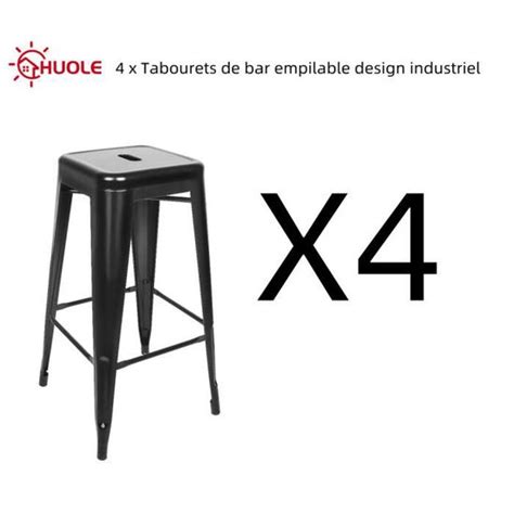 Lot de 4 Tabourets de bar empilables design industriel en métal fer