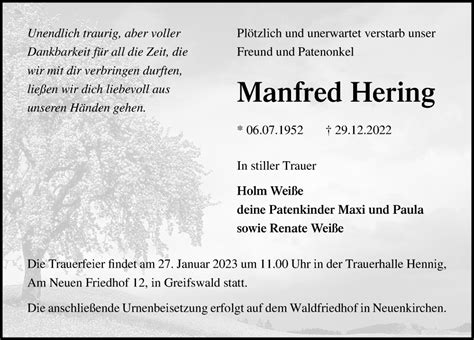 Traueranzeigen Von Manfred Hering Trauer Anzeigen De