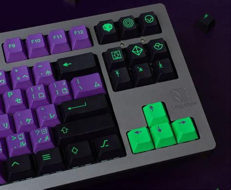 A Close Up Of A Keyboard With Green And Purple Keys On The Backlit Key