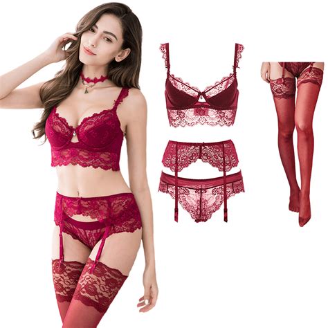 Varsbaby Women Push Up Embroidery Bras Set Lace Lingerie Bra And