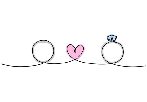 Continuous One Line Drawing Of Wedding Rings Couple One Of Them With A