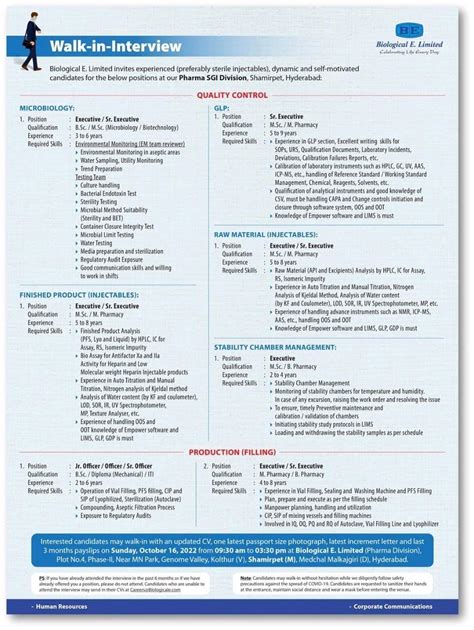 Biological E Limited Walk In Interview For Multiple Opening In Qc