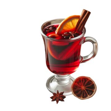 D Mulled Wine In A Glass With Orange On Transparent Background D