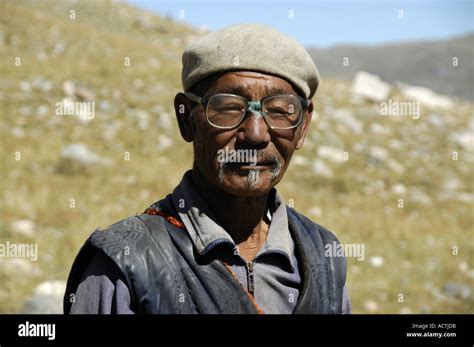 Nomads Old Man Wearing Glasses In The Steppe Kharkhiraa Mongolian Altai