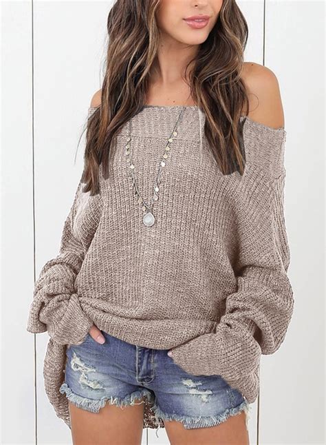 Sexy Off The Shoulder Long Sleeve Loose Solid Sweater Stylesimo