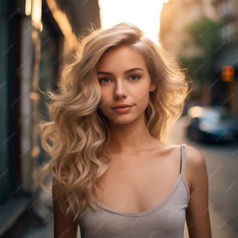 Premium Photo A Portrait Of A Cute Blonde Hair Girl In Street