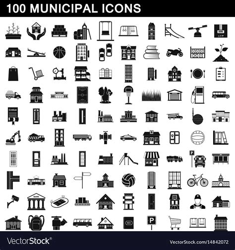 100 Municipal Icons Set Simple Style Royalty Free Vector