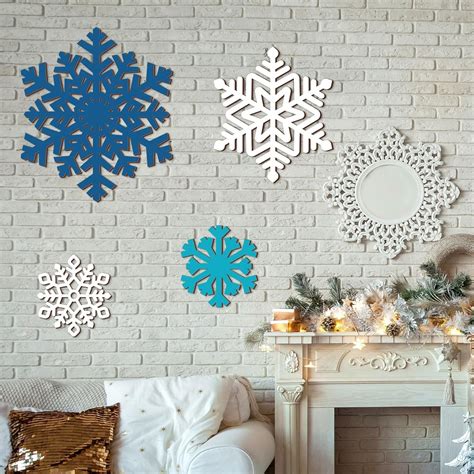 Chenkaiyang 4 Pcs Christmas Wooden Snowflake Wall Decor3