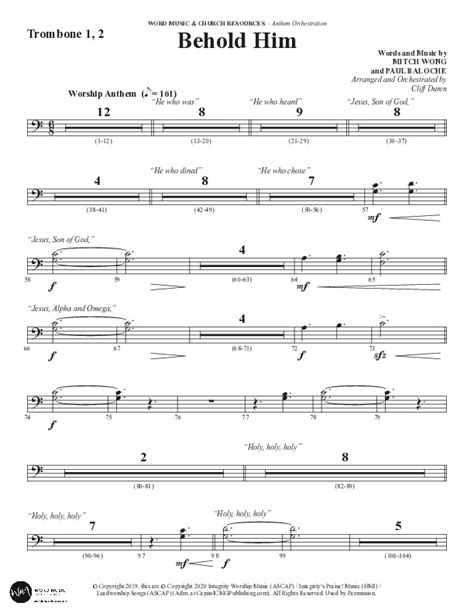 Behold Him Choral Anthem Satb Trombone Sheet Music Pdf Word Music