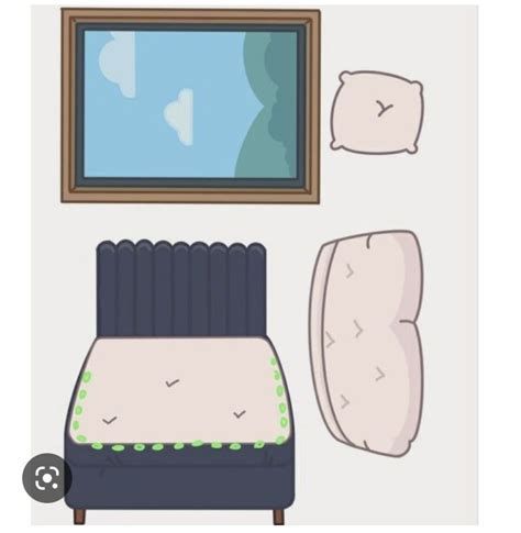 An Image Of A Bedroom Setting With Bed Pillows And Pictures Hanging On