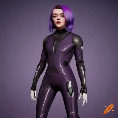 Sci Fi Girl With Purple Hair And Robots In A Futuristic Room On Craiyon