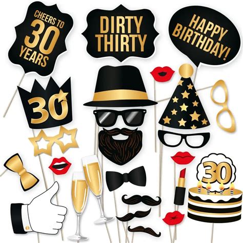 Photo Booth 30th Birthday Photo Booth Props Unisex 30th Thirty Birthday