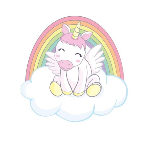 Lindo unicornio mágico y arco iris Vector Premium