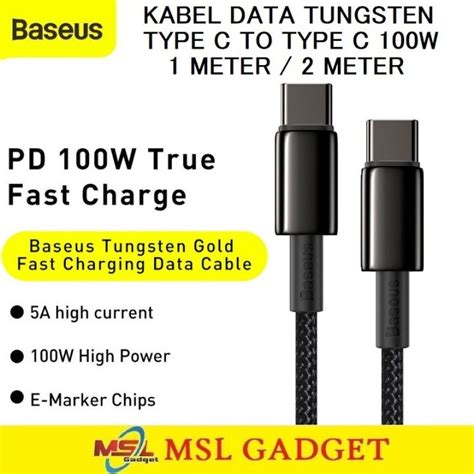 Baseus Kabel Data Type C To Type C 100w Pd Super Fast Charging Panjang Tungsten Lazada Indonesia