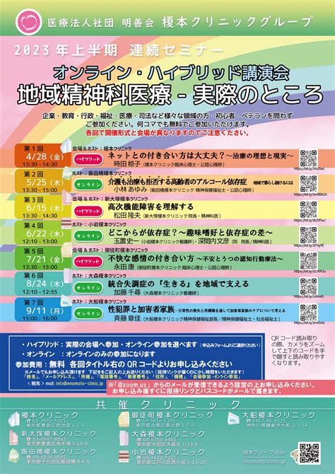 【連続ｾﾐﾅｰ】ｵﾝﾗｲﾝ・ﾊｲﾌﾞﾘｯﾄﾞ講演会2023上半期 「地域の精神科医療 実際のところ」 榎本クリニック