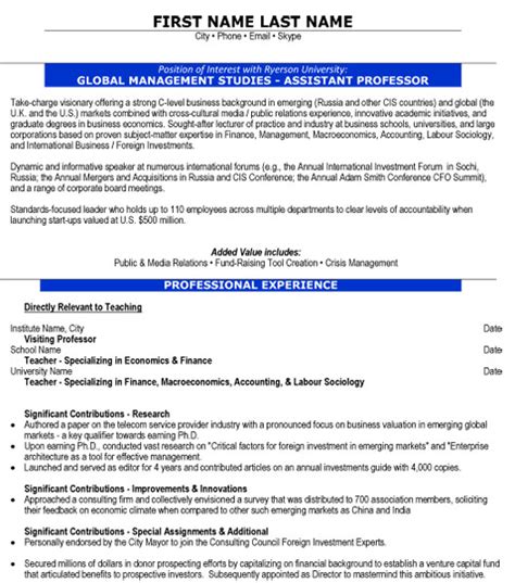 Assistant Professor Resume Sample And Template