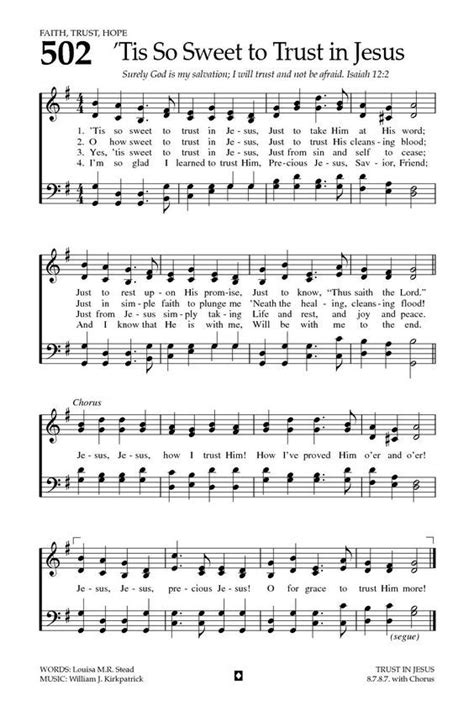 Tis So Sweet To Trust In Jesus Hymn Sheet Music Gospel Song Lyrics Praise Songs