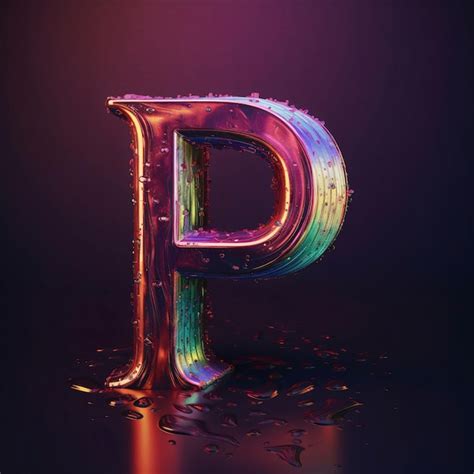 Glossy Metallic Alphabet Letter P Uppercase 3d Rendering Premium Ai