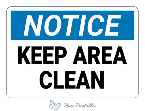 Printable Keep Area Clean Notice Sign