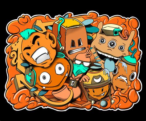 Orange and Blue graffiti cartoon characters Digital Art by Donald ...