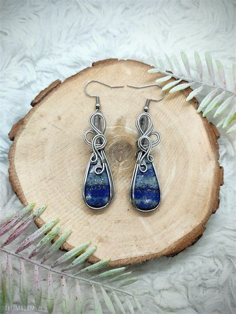 kolczyki handmade lapis lazuli stal chirurgiczna wirewrapping ღ art