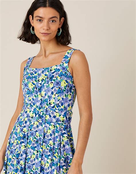 Floral Print Jersey Sundress Blue