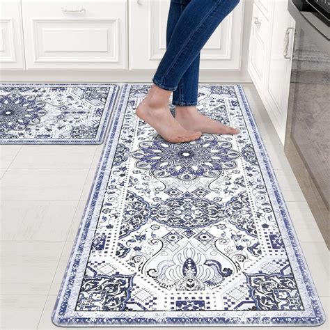 Amazon Aspmiz Blue And Gray Boho Kitchen Mats Set Of Non Slip