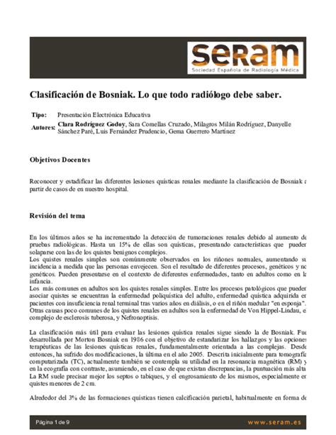 Pdf Clasificación De Bosniak Lo Que Todo Radiólogo Debe Saber