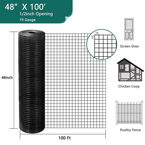 FOXIVO 48 X 100 1 2inch Hardware Cloth 19 Gauge Black Vinyl Coated