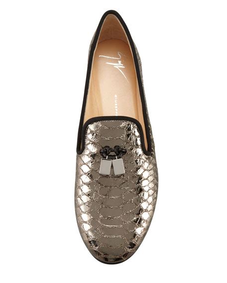 Giuseppe Zanotti Snake Print Smoking Slipper Gray