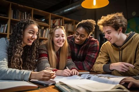 Estudiantes Mirando Un Libro Con Una L Mpara Detr S De Ellos Foto