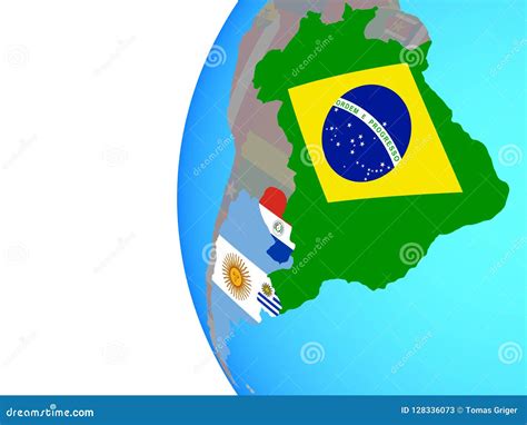 Memebers De Mercosur Con Las Banderas En El Globo Stock De Ilustraci N