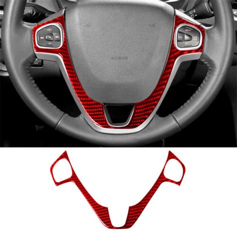 Red Carbon Fiber Interior Steering Wheel Cover Trim For Ford Fiesta