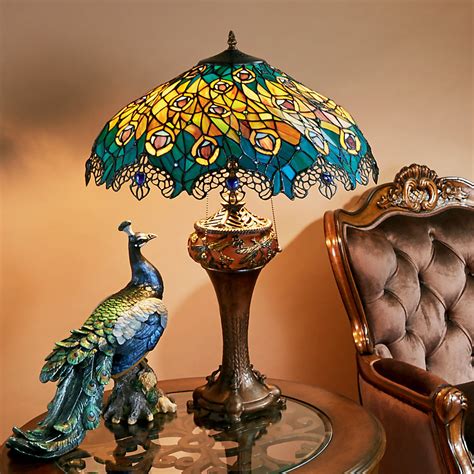 Art Nouveau Peacock Stained Glass Lamp Design Toscano