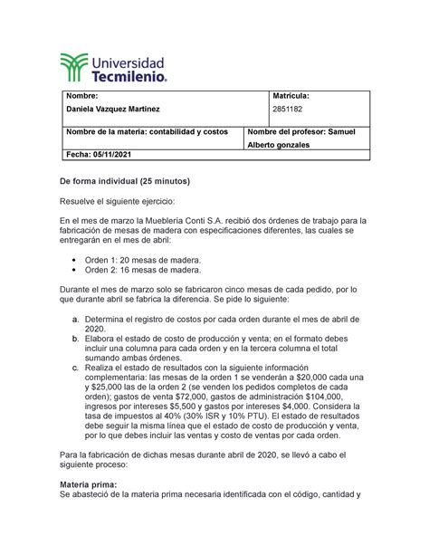 Actividad 3 Conta Y Costos Daniela Vazquez Contabilidad Y Costos