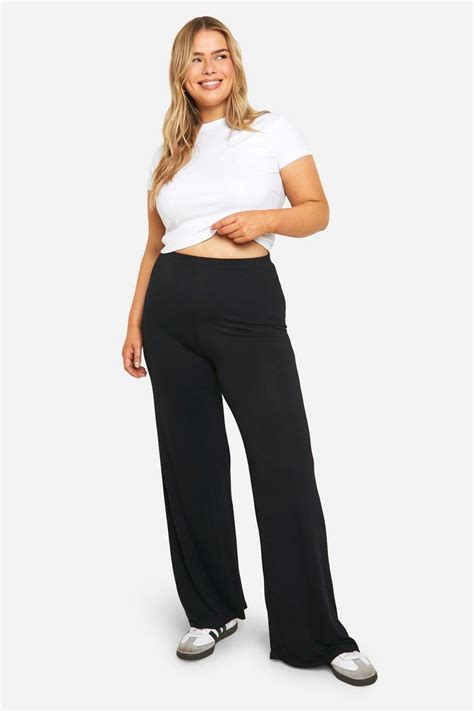 Plus Basic Jersey Wide Leg Trousers Boohoo Uk