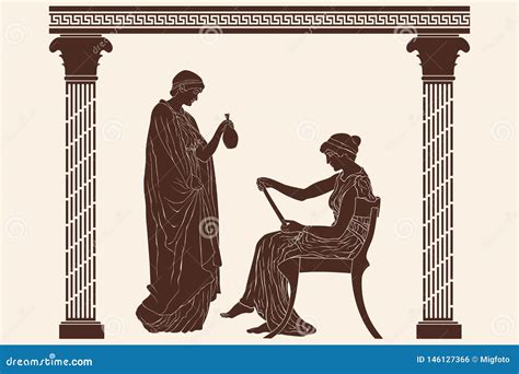 Two Ancient Greek Women Stock Vector Illustration Of Drawing 146127366