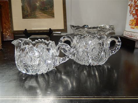 AMERICAN BRILLIANT CUT Glass Cream And Sugar Set