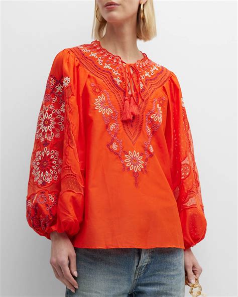 Kobi Halperin Blythe Floral Embroidered Blouson Sleeve Blouse Lyst