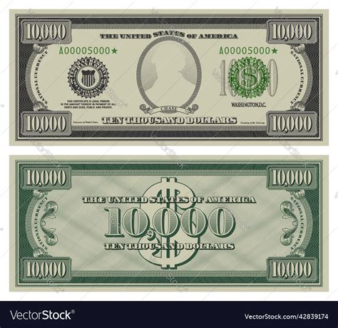 Ten Thousand Dollars Banknote Gray Obverse 10000 Vector Image