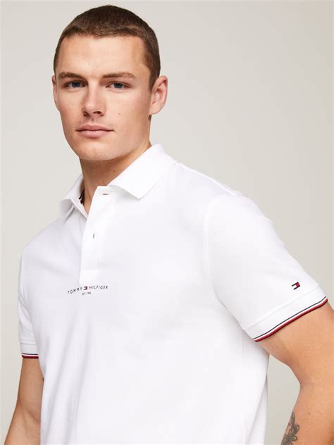 Tommy Hilfiger Mens White Logo Tipped Regular Polo Shirt Designerwear