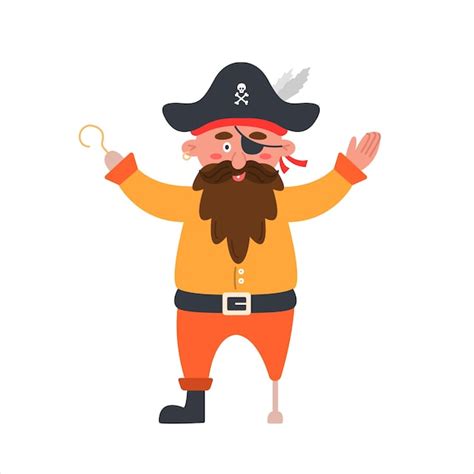 Joyeux Pirate Avec Barbe En Chapeau Avec Crochet De Cr Ne Et Un Cache