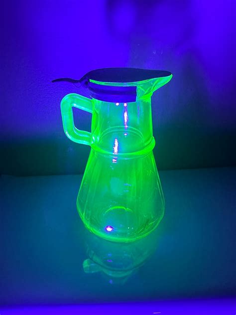 Uranium Glass Hazel Atlas Syrup Honey Dispenser Metal Lid Etsy