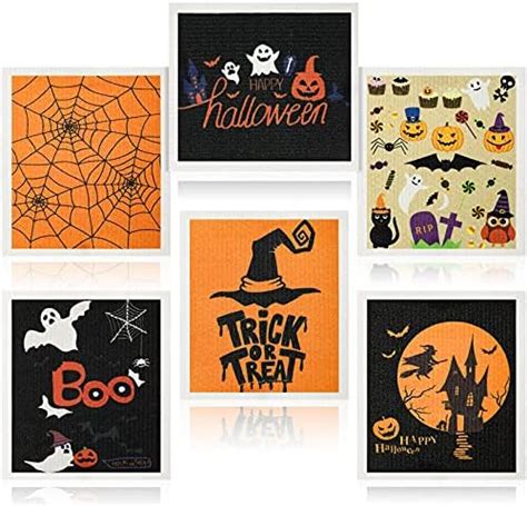 Amazon Honeydak 6 Pcs Halloween Swedish Dish Towels Ghost Pumpkin