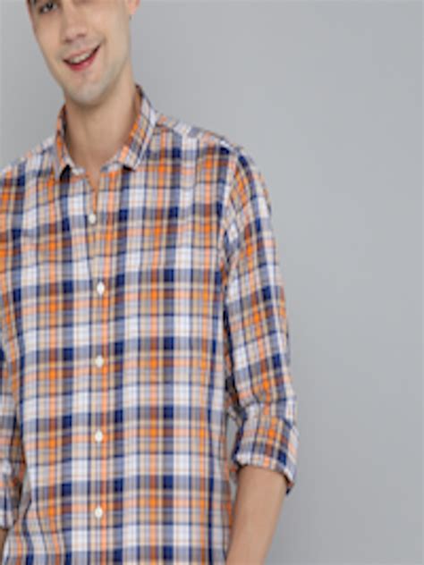 Buy Mast And Harbour Men Navy Blue And Orange Slim Fit Checked Casual Shirt Shirts For Men