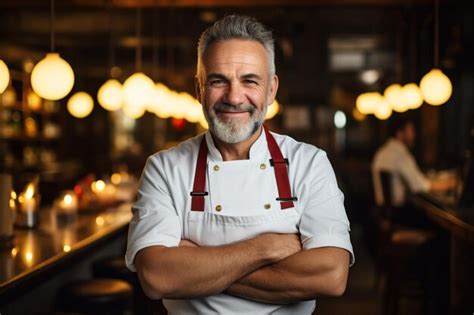 Portrait Of Confident Mature Male Chef Standing With Arms Crossed In